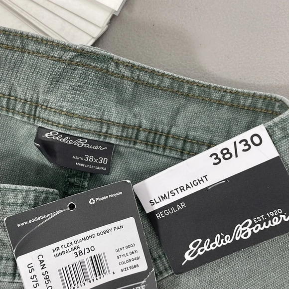 Eddie Bauer Jeans NWT Flex Diamond Dobby Green Slim Size 38x30 - Picture 8 of 12